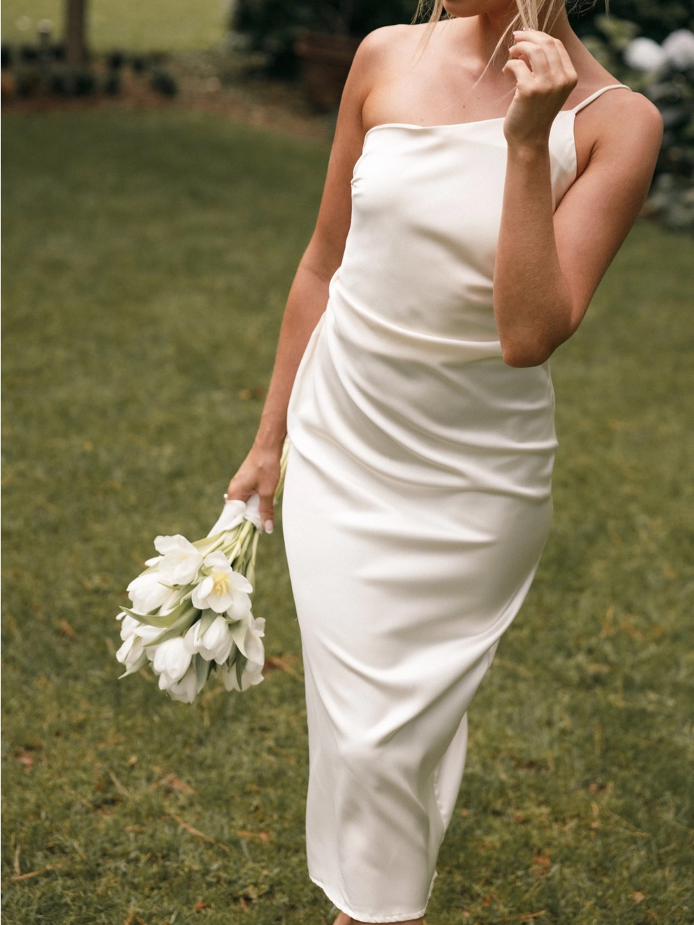Petal & Pup Ivory Asymmetrical Slip Midi Dress